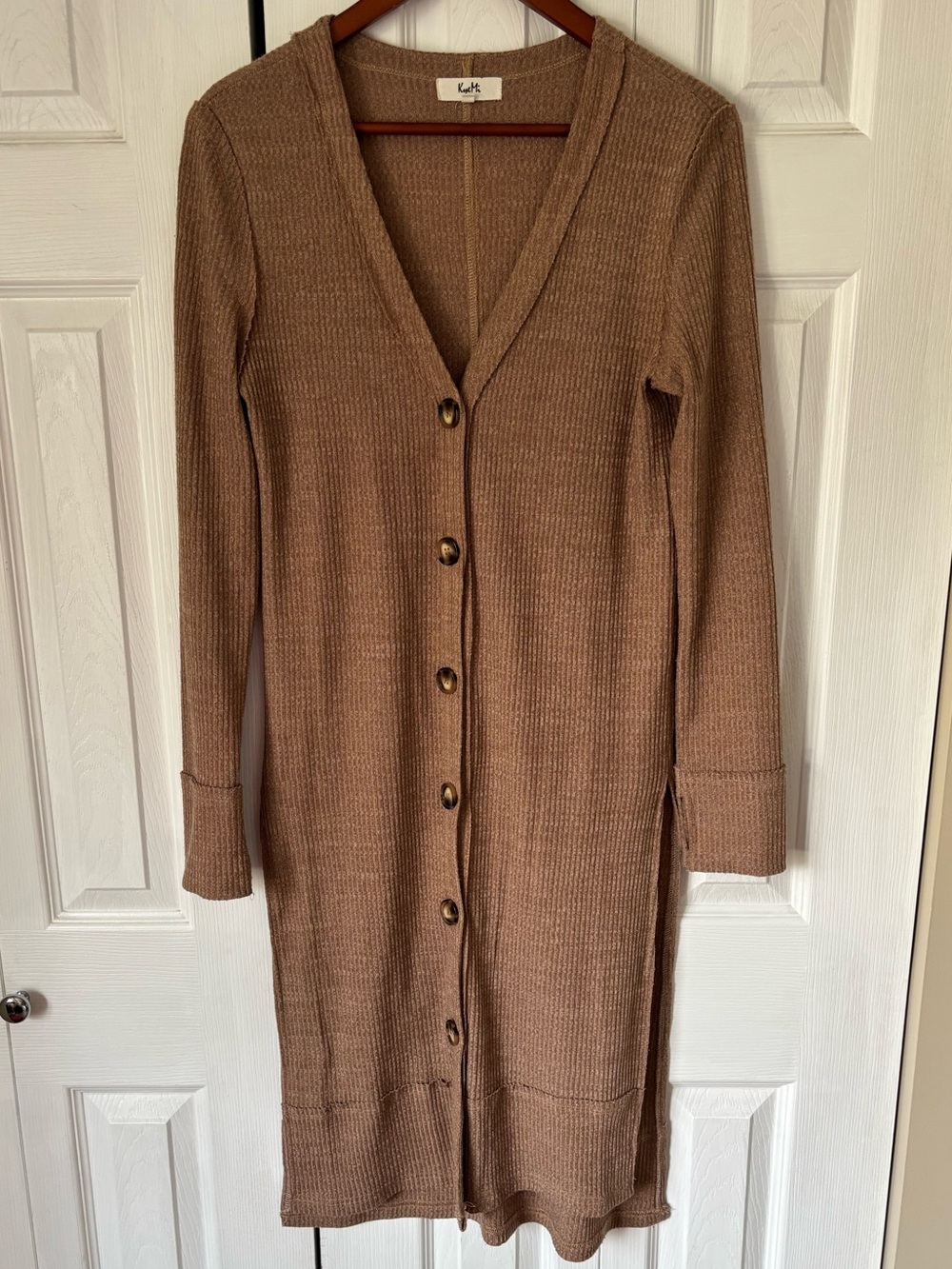 Kye Mi Warm Brown Long Button Up Duster Cardigan Size Medium